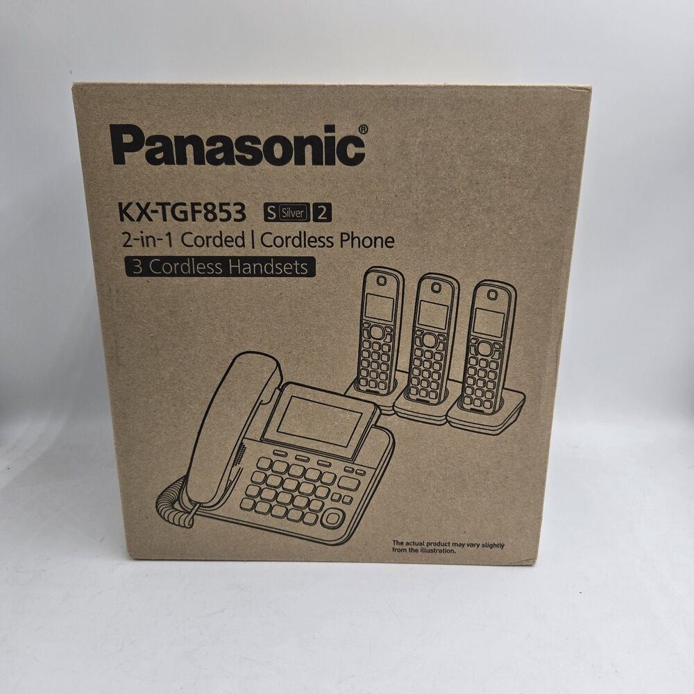 Panasonic KX-TGF853 2-in-1 Corded & 3 Cordless Phone Set Silver New